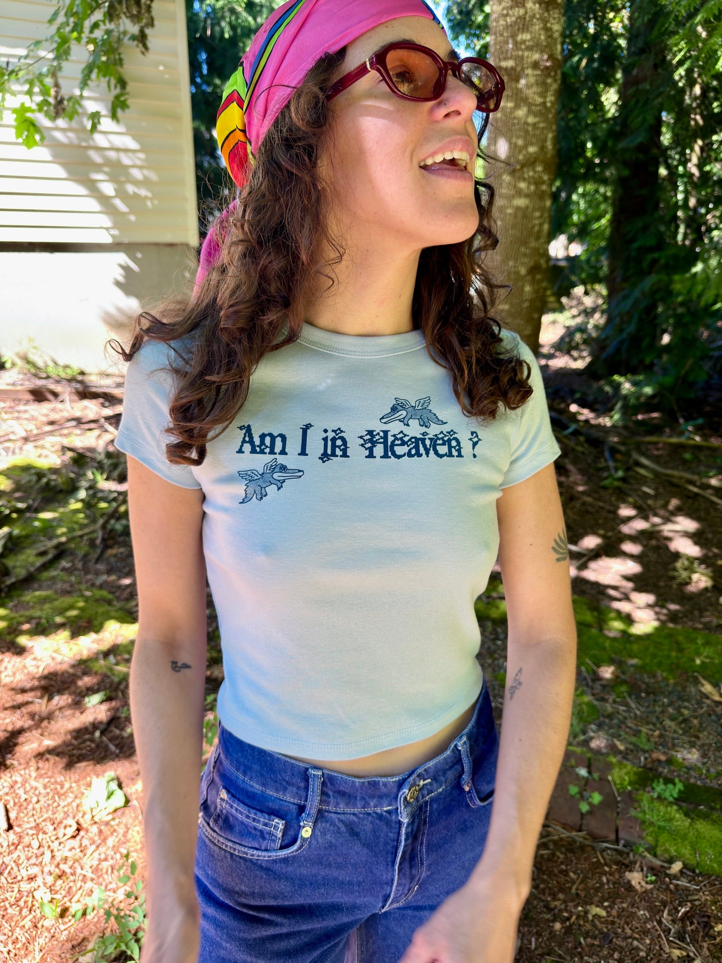 Am I In Heaven? Women's crop baby tee