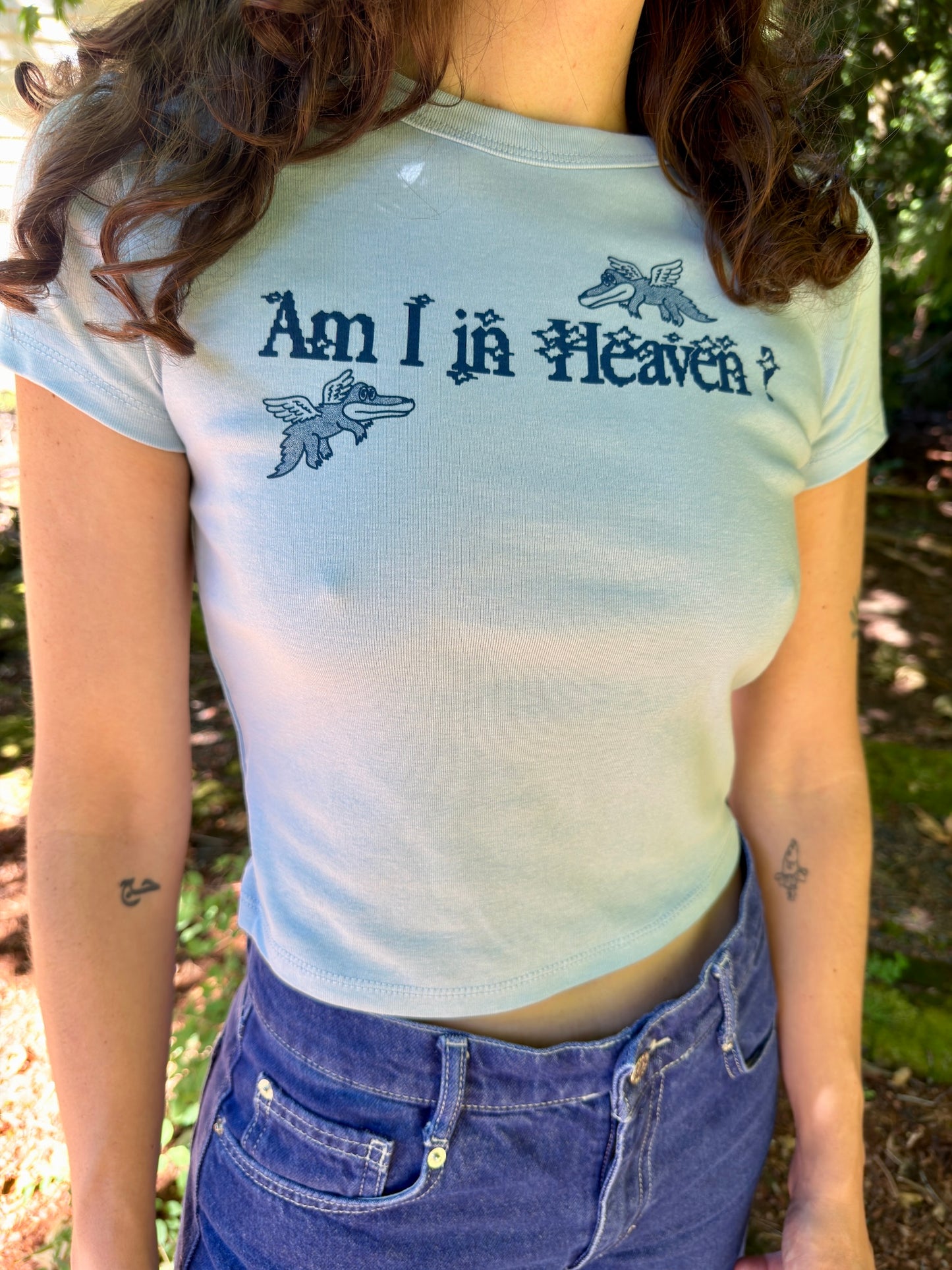 Am I In Heaven? Women's crop baby tee
